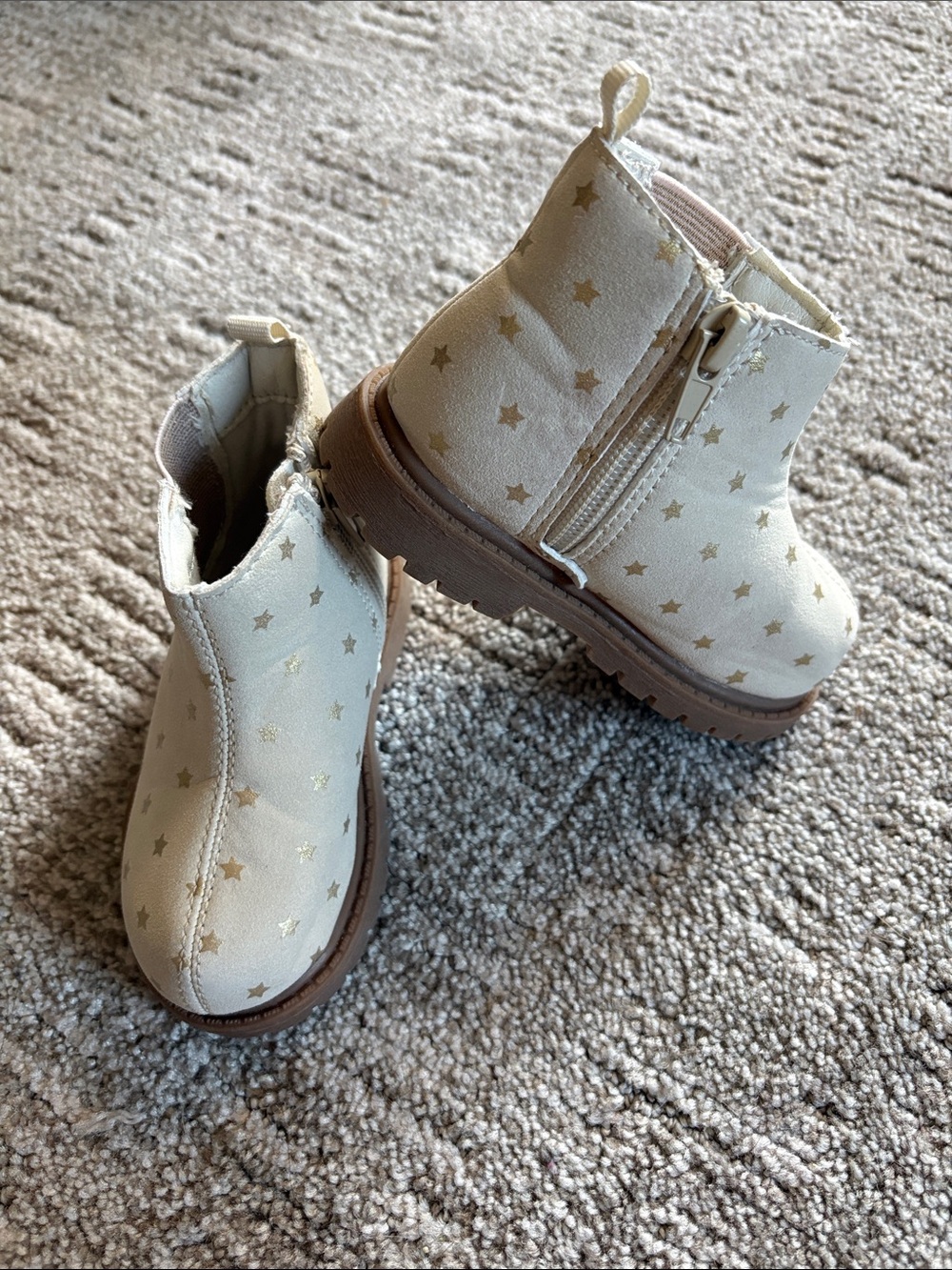 Carter's Beige Star Print Ankle Boots with Side Zipper
